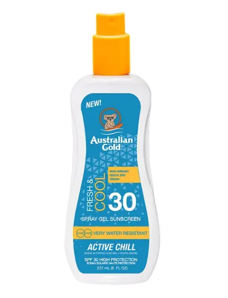 Australian Gold SPF 30 spray gel Active Chill Освіжаючий сонцезахисний спрей-гель для засмаги